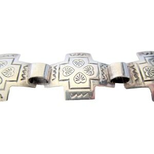 Vintage Sterling Silver 925 Mexico Southwest Cross w/ Heart Bracelet 7.5" 26g